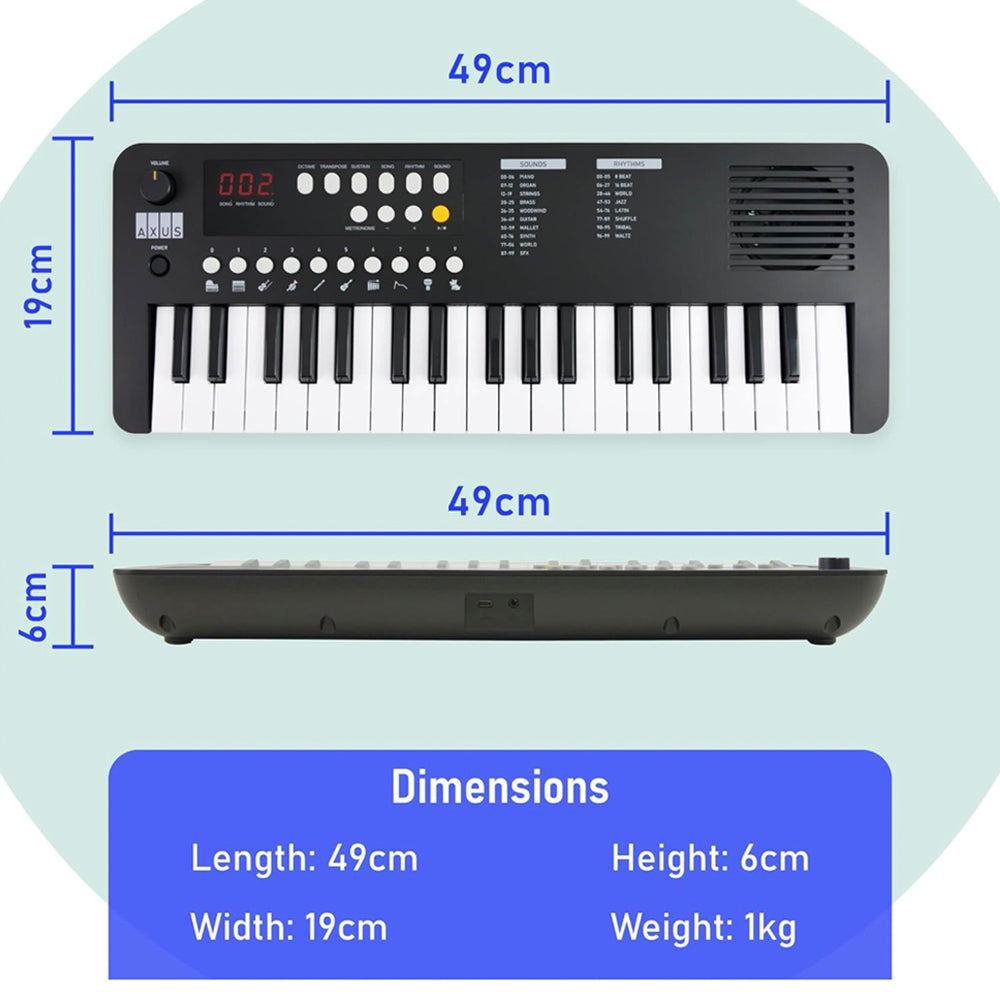 Axus Mini Keyboard 37 Key Keyboard - Black - Image 4