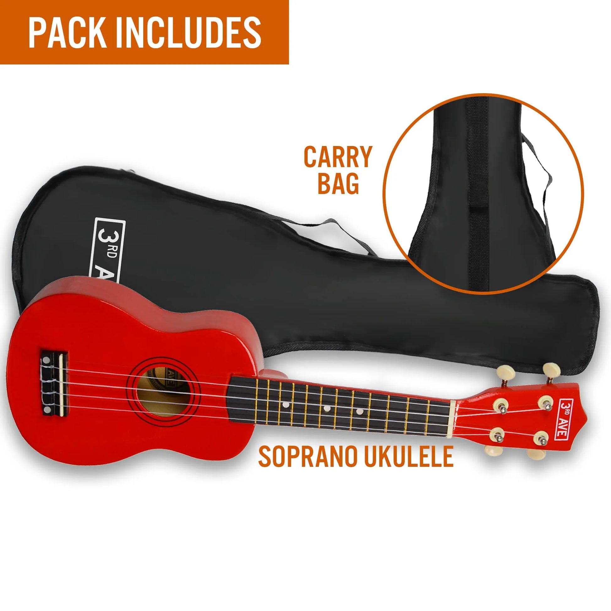 3rd Avenue Soprano Ukulele - Red - Image 5