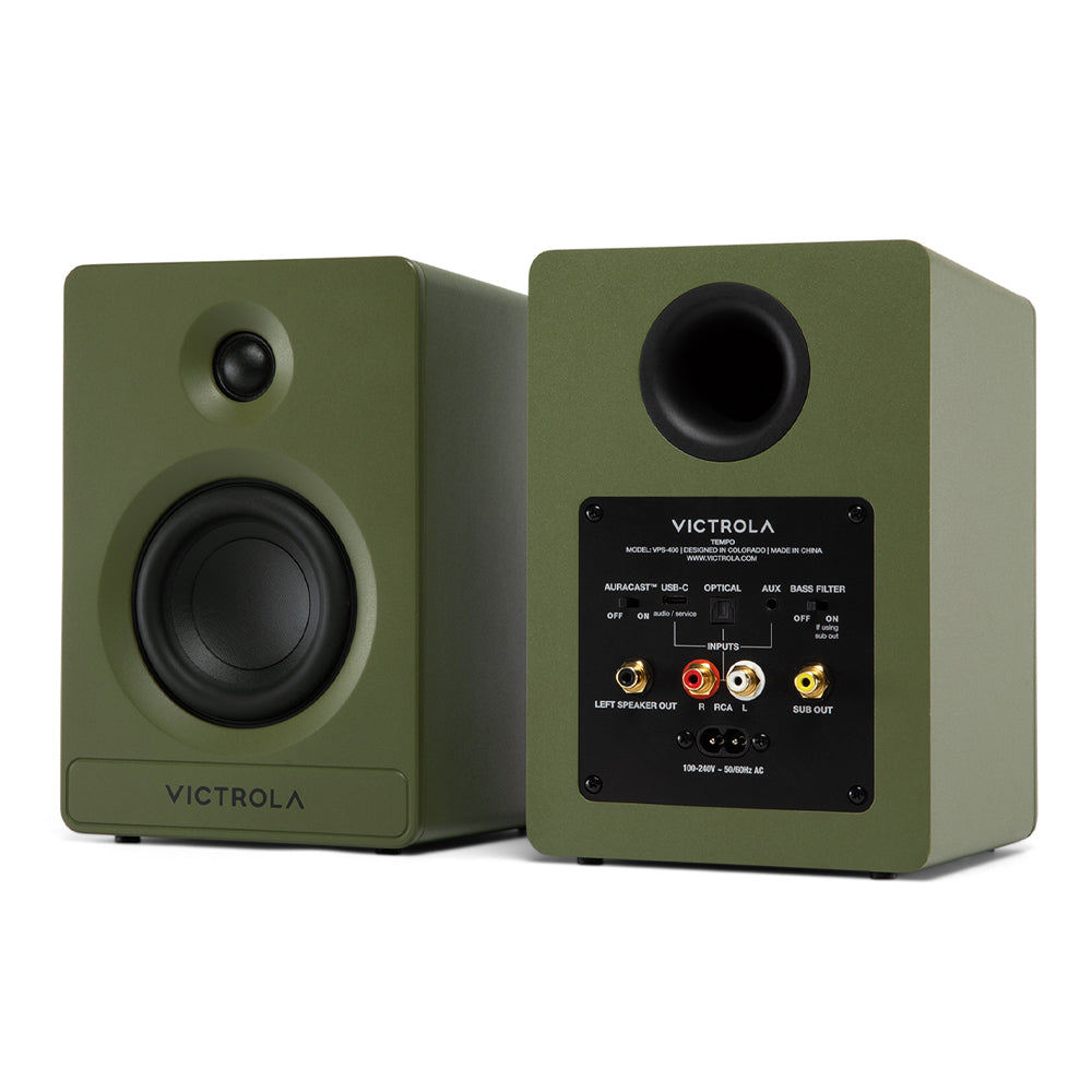 Victrola Tempo Bookshelf Speakers - Green - Image 3