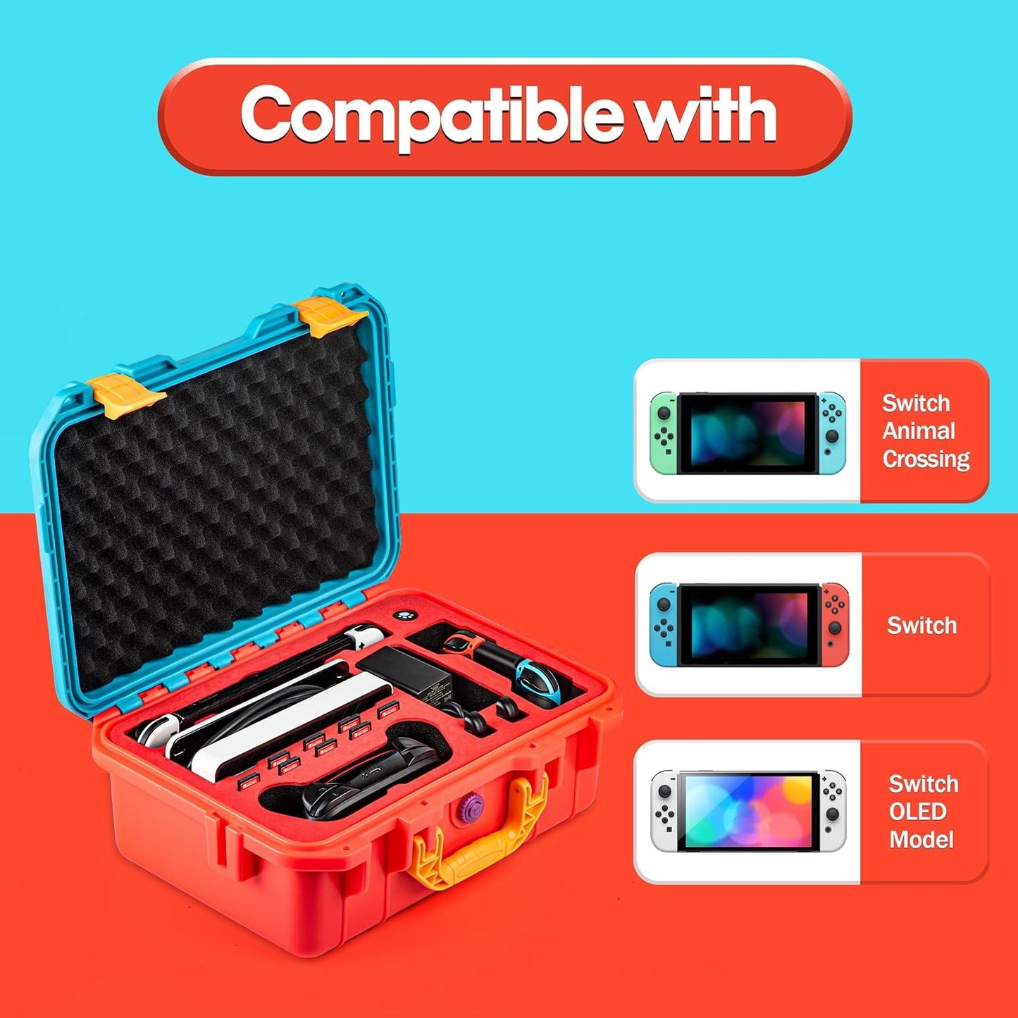 DEVASO Carrying Case for Nintendo Switch OLED Case, Professional Safe Hard-Red & Blue - Image 5