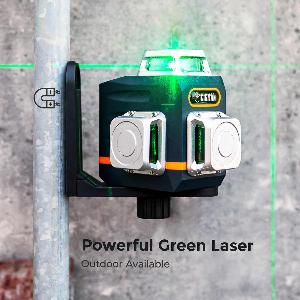 CIGMAN Laser Level Self Leveling 3x360° 3D Green Cross Line for Construction and Picture Hanging, Rechargeable battery, Remote Controller, Magnetic Rotating Stand Included - Image 2