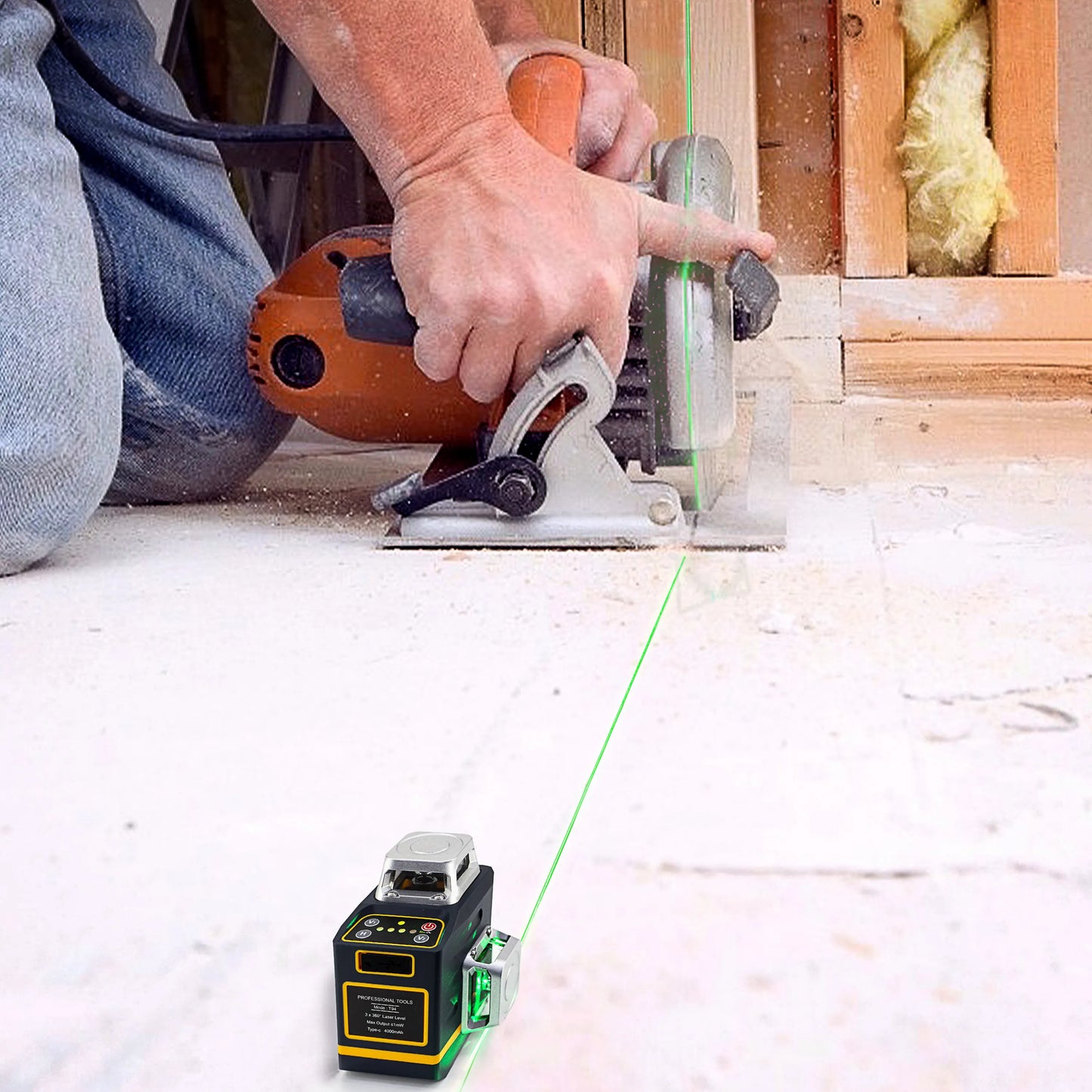 CIGMAN Laser Level Self Leveling 3x360° 3D Green Cross Line for Construction and Picture Hanging, Rechargeable battery, Remote Controller, Magnetic Rotating Stand Included - Image 4