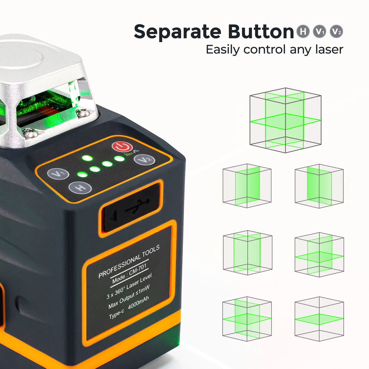 CIGMAN Laser Level Self Leveling 3x360° 3D Green Cross Line for Construction and Picture Hanging, Rechargeable battery, Remote Controller, Magnetic Rotating Stand Included - Image 5