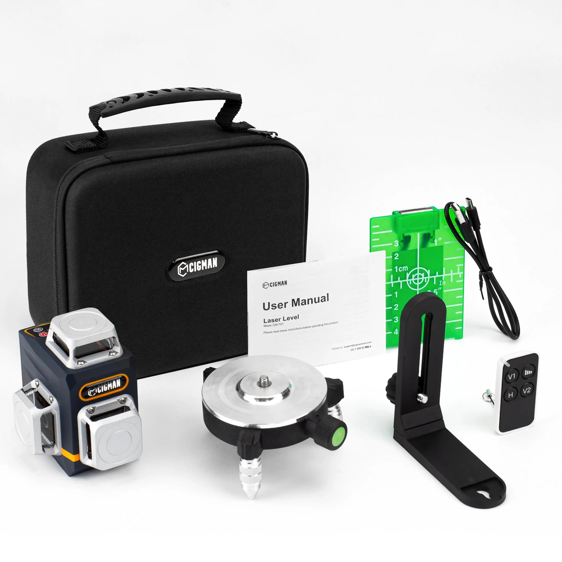 CIGMAN Laser Level Self Leveling 3x360° 3D Green Cross Line for Construction and Picture Hanging, Rechargeable battery, Remote Controller, Magnetic Rotating Stand Included - Image 6