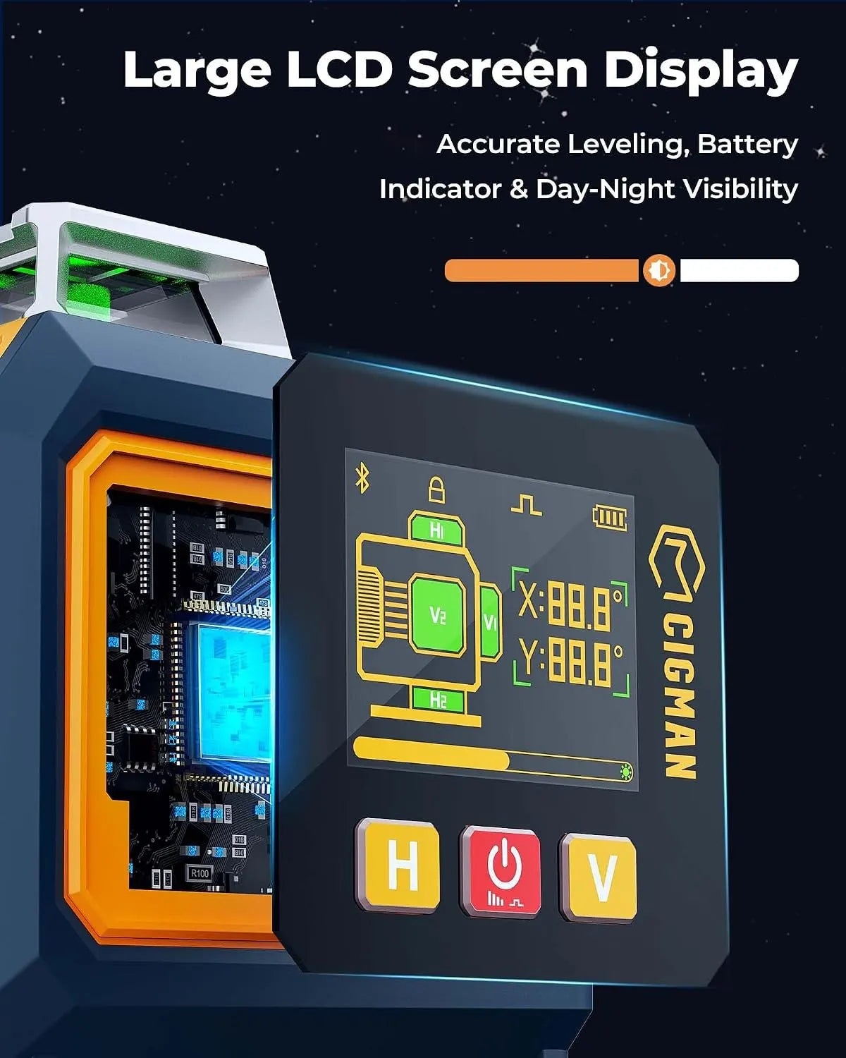 CIGMAN 16 Lines Green Laser Level 4×360° Self Leveling, Side LCD, CMS04 - Image 2