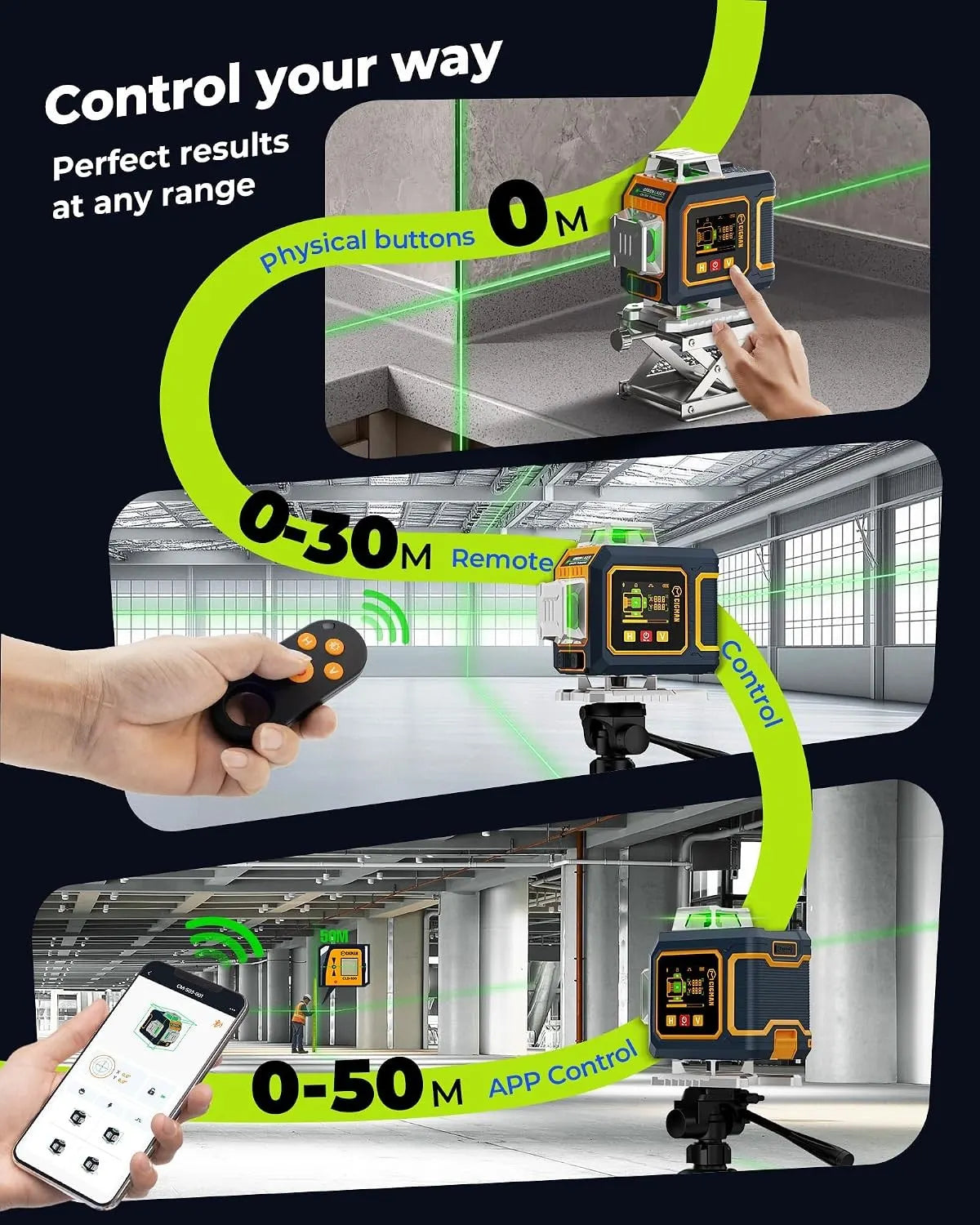 CIGMAN 16 Lines Green Laser Level 4×360° Self Leveling, Side LCD, CMS04 - Image 9