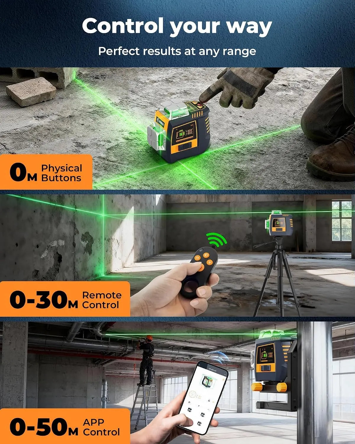 CIGMAN Gesture Control Laser Level with Side Screen Display, 3×360° Green CMS05 - Image 6