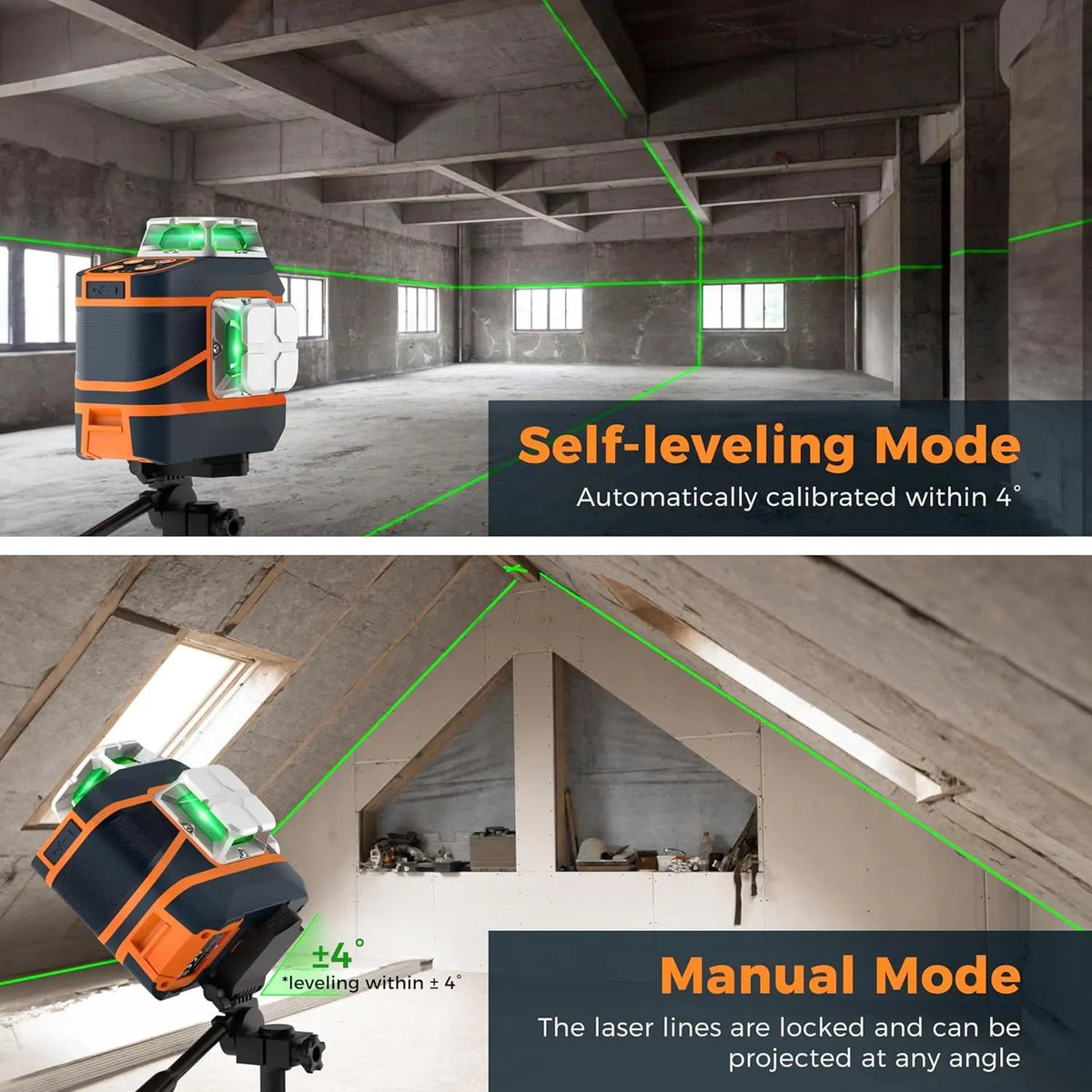 CIGMAN Laser Level CM-801 Laser Level Self Leveling 3x360°3D Green Cross Line for Decoration and Picture Hanging with Two Rechargeable Batteries, Remote Controller and Magnetic L-Shaped Bracket - Image 5