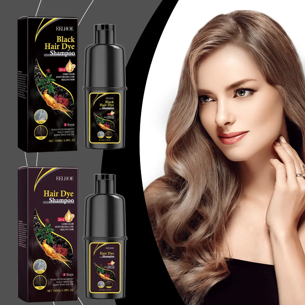 EELHOE Black Hair Dye Shampoo, Herbal Essence, Plant Extract, Moisturizing And Nourishing, Home Scalp Cleaning And Hair Care Shampoo