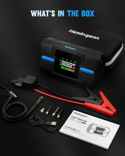 Car Jump Starter with Air Compressor, Hemingson 160PSI 3000A Portable Car Battery Jump Starter (9.0L Gas/8.0L Diesel), 12V Car Battery Jump Box Jumper Starter with Oversized LCD Display, Lights - Image 8