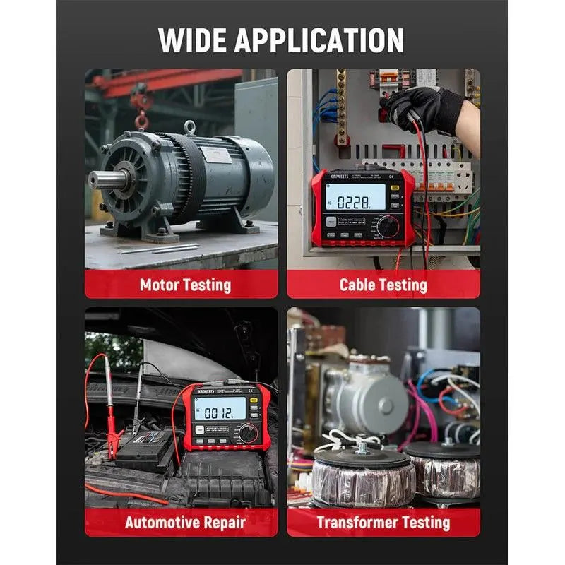 KAIWEETS Megohmmeter, Insulation Resistance Tester, Up to 100GΩ, 50V/100V/250V/500V/1000V, One-Touch DAR/PI, with AC/DC Voltage Testing for Motors, Solar, HVAC - Image 7