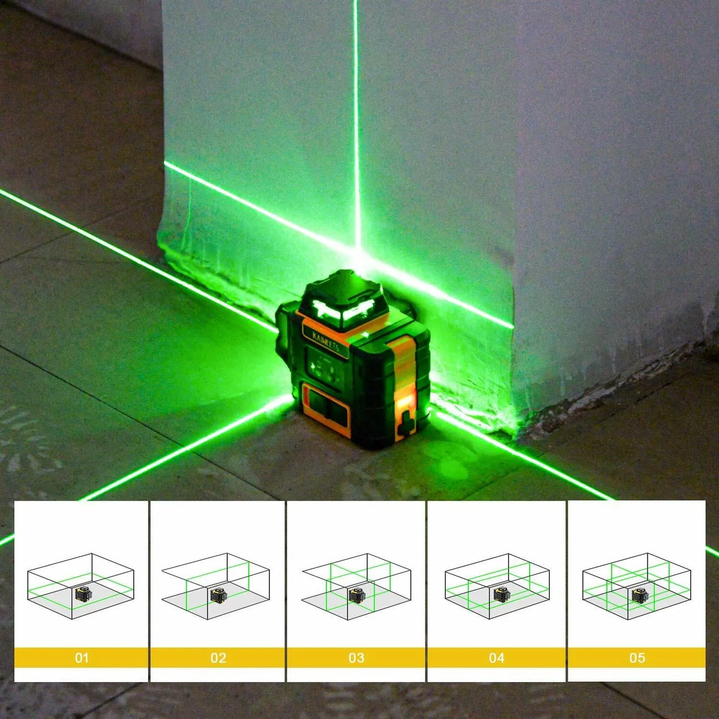 KAIWEETS KT360A Green Laser Level 3 X 360° Rotary Self Leveling with 1 Rechargeable Battery - Image 2