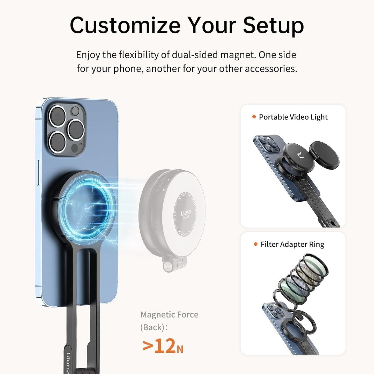 ULANZI MA30 Magnetic Phone Tripod Stand for iPhone - Aluminium Maglock Smartphone Mini Tripod Pocket Cell Phone Stand Dual-Sided Magnet Quick Mount Compatible with iPhone 16 15 14 13 12 Magsafe
(Silver) - Image 2