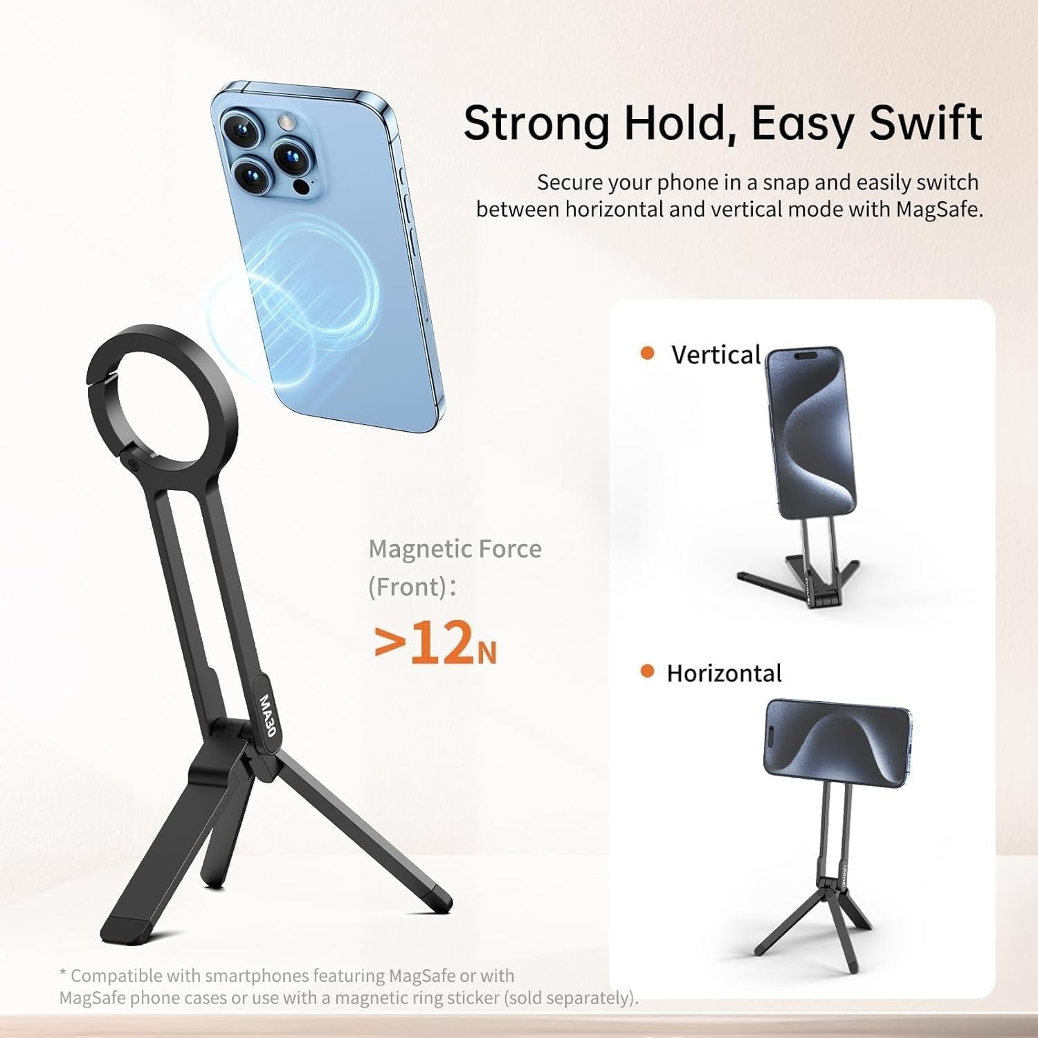 ULANZI MA30 Magnetic Phone Tripod Stand for iPhone - Aluminium Maglock Smartphone Mini Tripod Pocket Cell Phone Stand Dual-Sided Magnet Quick Mount Compatible with iPhone 16 15 14 13 12 Magsafe
(Yellow) - Image 3