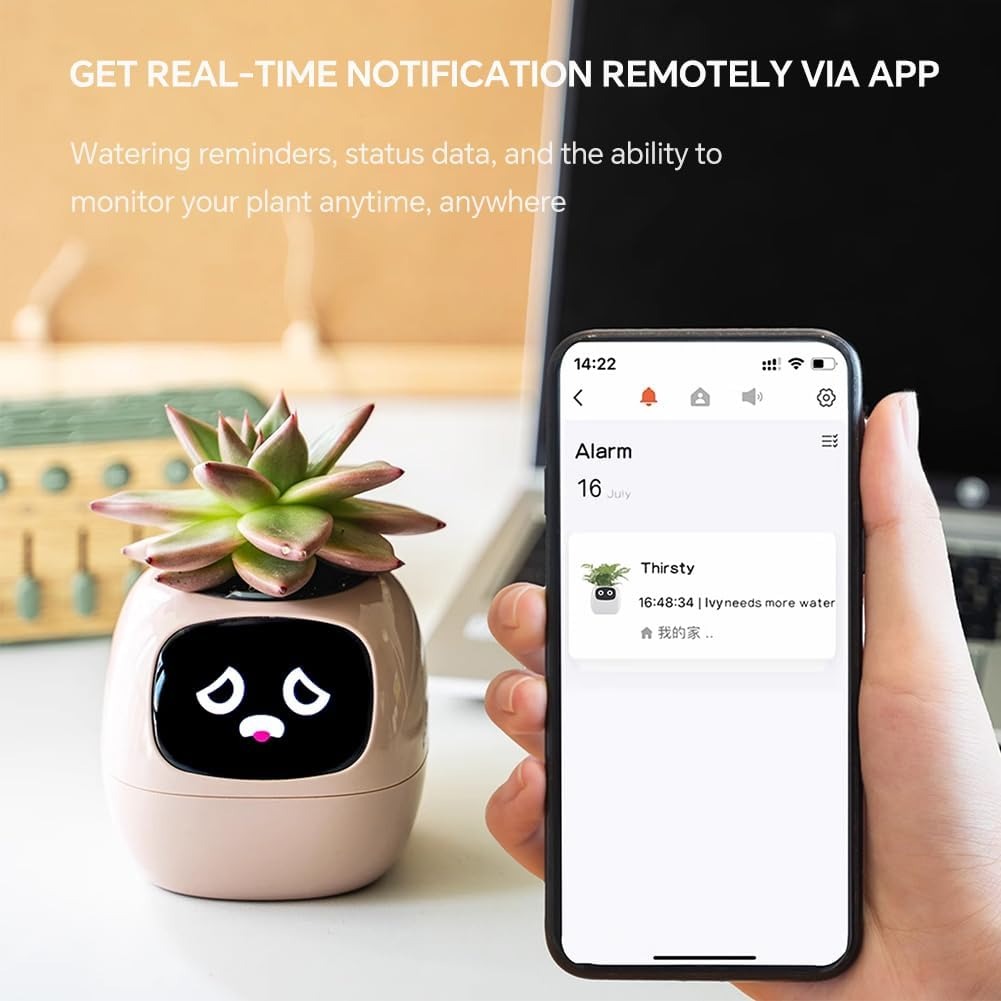 Intelligent Flower Pot, Electronic Bud, Maintenance Plant Assistant, Fun Interactive Flower Pot, Indoor Green Planting Monitoring, LCD Screen Display, Cell Phone APP Connection (White)

 - Image 2