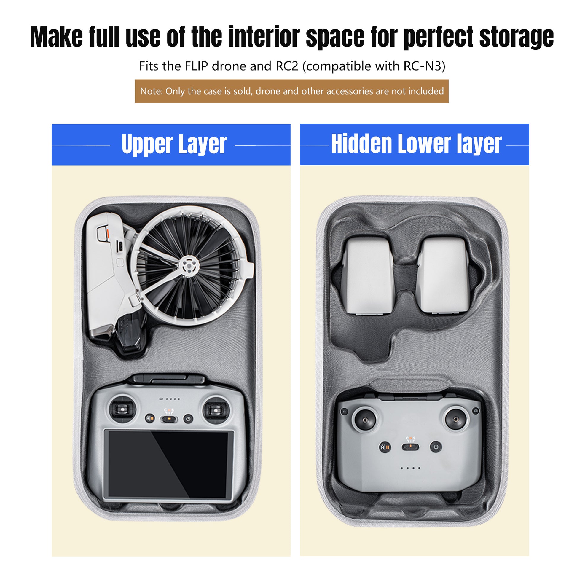 STARTRC Flip Drone Case for DJI Flip Fly More Combo,Portable PU Leather Shoulder Bag Can Organizes RC2/RC-N3 Remote, 7 Original Batteries, Charging Hub, 65W Charger, Flip Drone and Other Accessories

 - Image 2