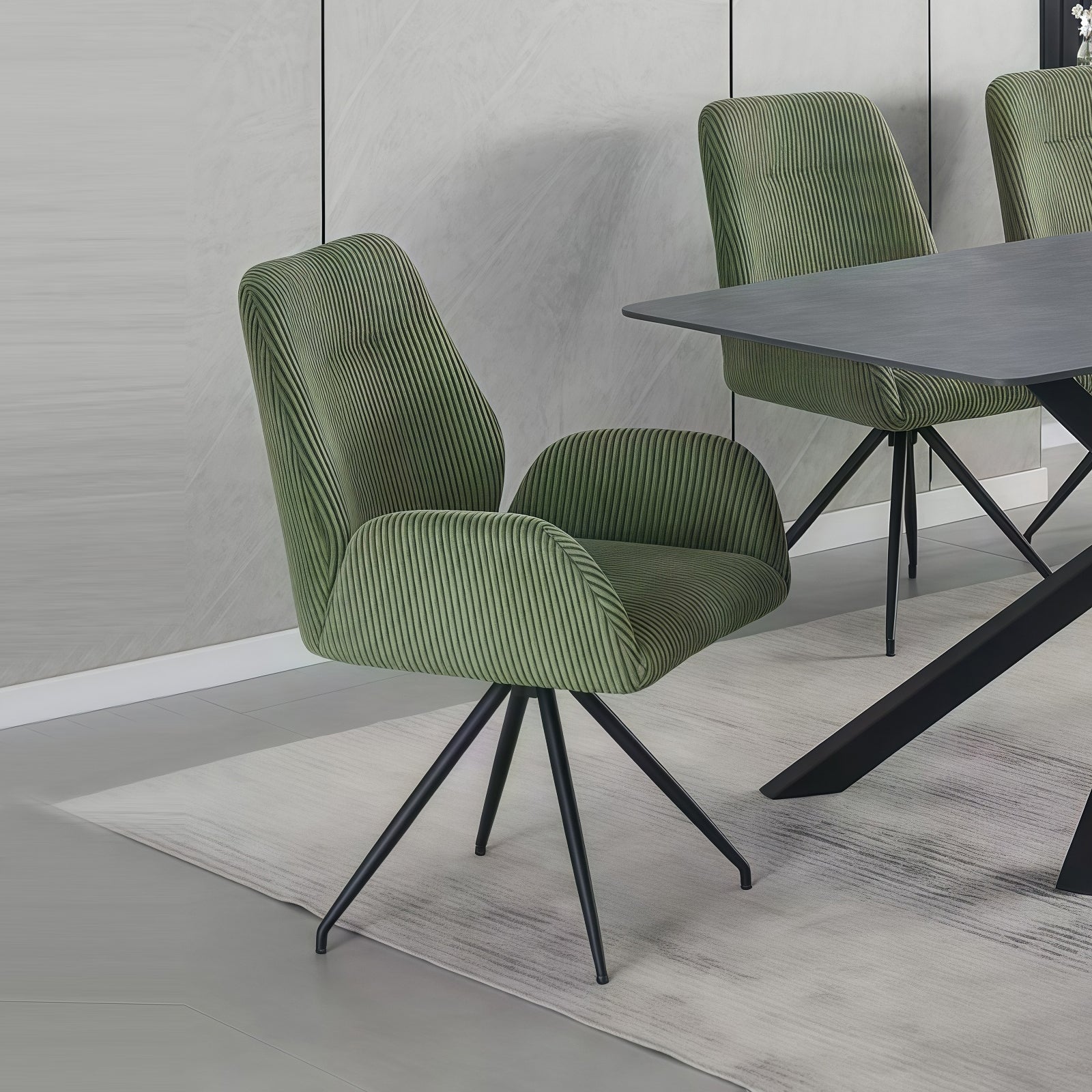 Dining Chair Linen Fabric Upholstered Seat Powder Coated Iron Legs - Image 4