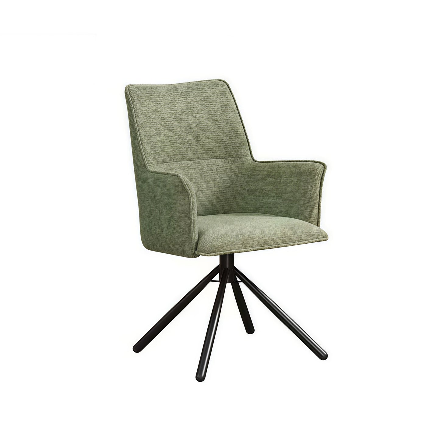 Dining Chair Green Linen Fabric Upholstered Seat Powder Coated Iron Legs - Image 2