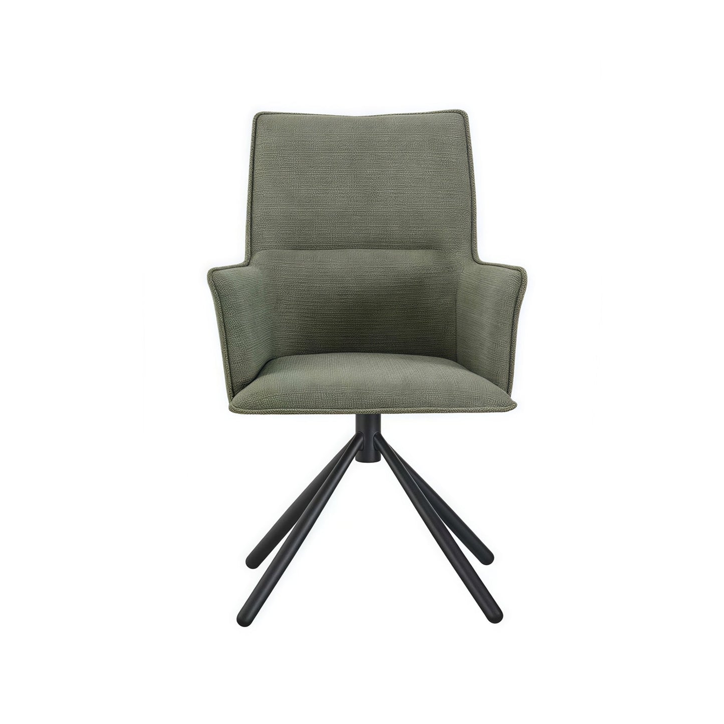 Dining Chair Green Linen Fabric Upholstered Seat Powder Coated Iron Legs - Image 3