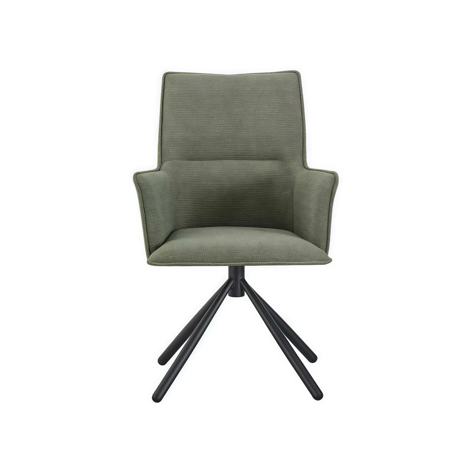 Dining Chair Green Linen Fabric Upholstered Seat Powder Coated Iron Legs - Image 3