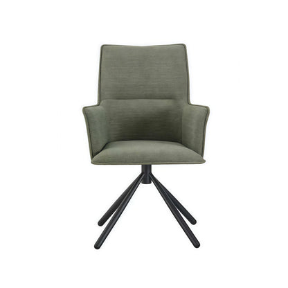 Dining Chair Green Linen Fabric Upholstered Seat Powder Coated Iron Legs - Image 3