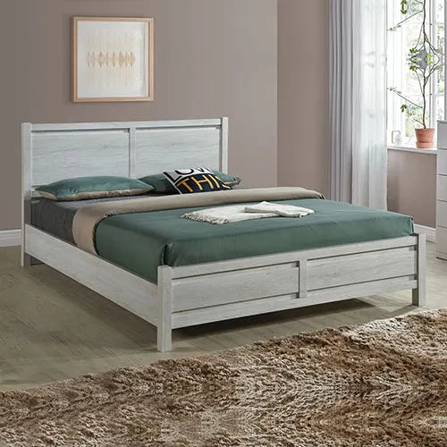 4 Pieces Bedroom Suite Natural Wood Like MDF Structure Queen Size White Ash Colour Bed, Bedside Table & Tallboy - Image 3