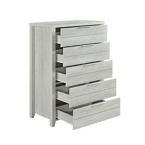 4 Pieces Bedroom Suite Natural Wood Like MDF Structure Queen Size White Ash Colour Bed, Bedside Table & Tallboy - Image 8