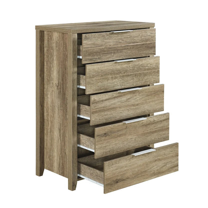5 Pieces Bedroom Suite Natural Wood Like MDF Structure Double Size Oak Colour Bed, Bedside Table, Tallboy & Dresser - Image 7