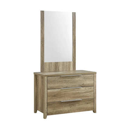 5 Pieces Bedroom Suite Natural Wood Like MDF Structure Double Size Oak Colour Bed, Bedside Table, Tallboy & Dresser - Image 8