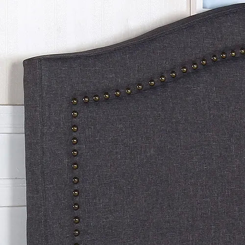 Bed Head Queen Size Charcoal Headboard with Curved Design Upholstery Linen Fabric - Image 5