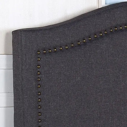 Bed Head Queen Size Charcoal Headboard with Curved Design Upholstery Linen Fabric - Image 5