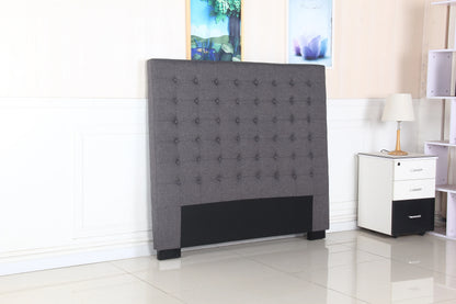 Bed Head Double Charcoal Headboard Upholstery Fabric Tufted Buttons - Image 3