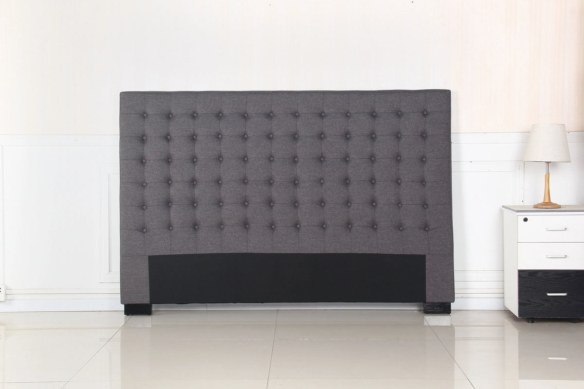 Bed Head King Charcoal Headboard Upholstery Fabric Tufted Buttons - Image 2