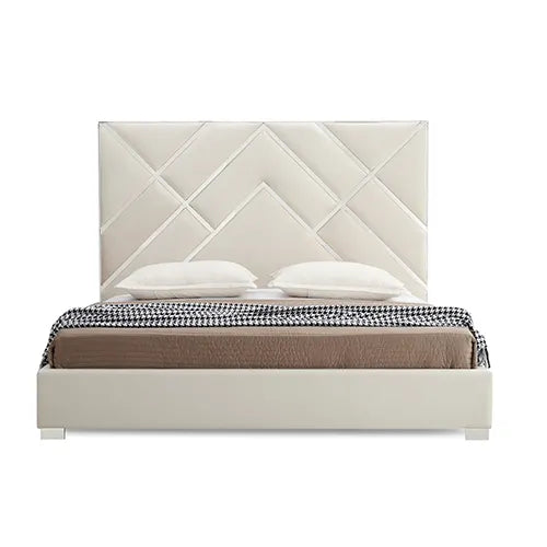 Matrix Bed Frame Fabric Padded Upholstery High Quality Slats Polished Stainless Steel Feet - Image 3
