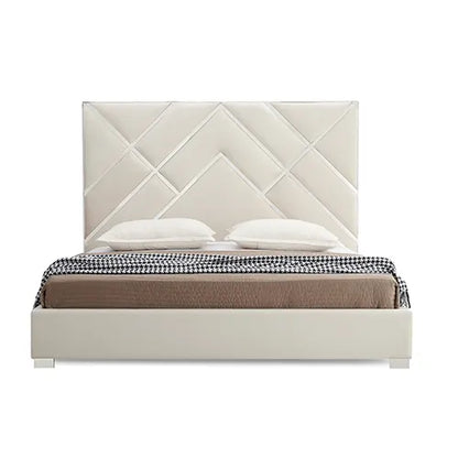 Matrix Bed Frame Fabric Padded Upholstery High Quality Slats Polished Stainless Steel Feet - Image 3