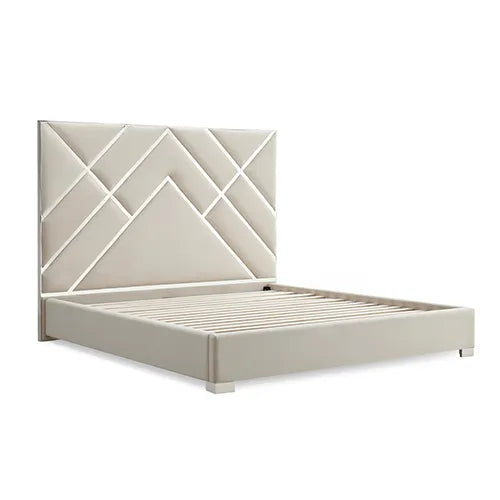 Matrix Bed Frame Fabric Padded Upholstery High Quality Slats Polished Stainless Steel Feet - Image 4