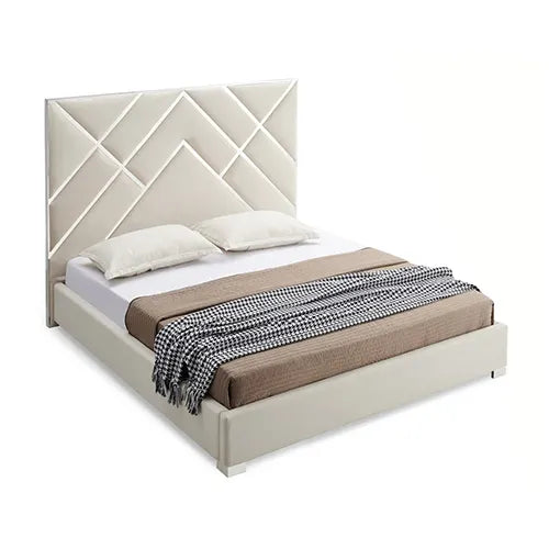 Matrix Bed Frame Fabric Padded Upholstery High Quality Slats Polished Stainless Steel Feet - Image 2