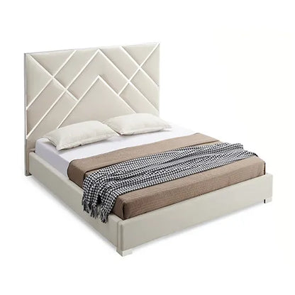 Matrix Bed Frame Fabric Padded Upholstery High Quality Slats Polished Stainless Steel Feet - Image 2