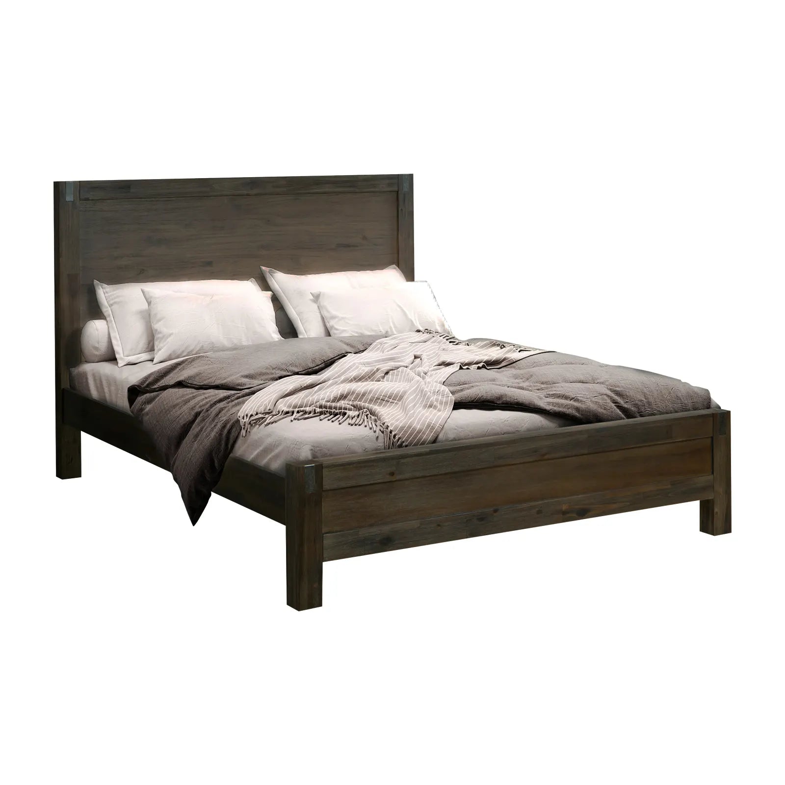 Bed Frame Double Size in Solid Wood Veneered Acacia Bedroom Timber Slat in Chocolate - Image 2