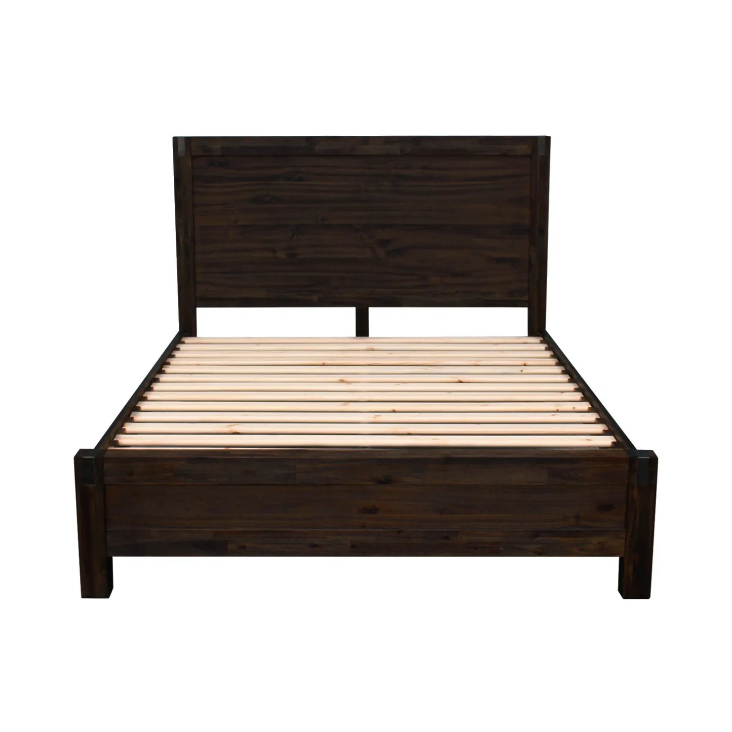 Bed Frame Double Size in Solid Wood Veneered Acacia Bedroom Timber Slat in Chocolate - Image 3