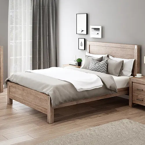 Bed Frame King Size in Solid Wood Veneered Acacia Bedroom Timber Slat in Oak - Image 8