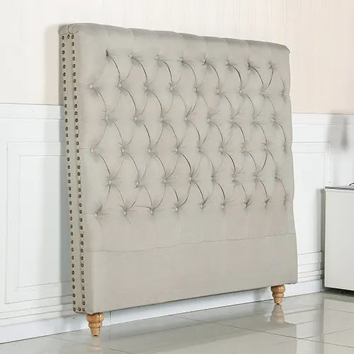 Bed Head King Size French Provincial Headboard Upholsterd Fabric Beige - Image 2