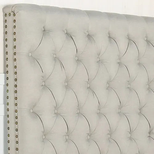 Bed Head King Size French Provincial Headboard Upholsterd Fabric Beige - Image 3