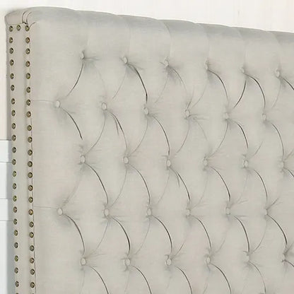 Bed Head King Size French Provincial Headboard Upholsterd Fabric Beige - Image 3