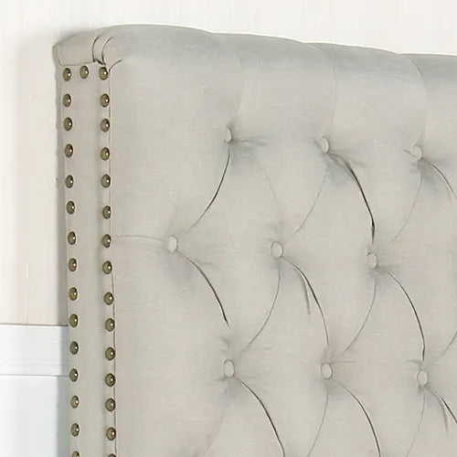 Bed Head King Size French Provincial Headboard Upholsterd Fabric Beige - Image 6