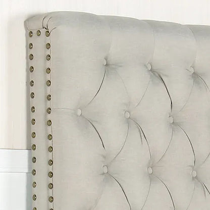 Bed Head Queen Size French Provincial Headboard Upholsterd Fabric Beige - Image 6