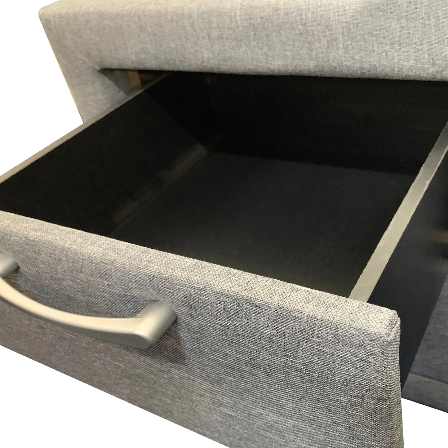 Bedside Table 2 drawers Night Stand Upholstery Fabric Storage in Light Grey Colour - Image 4