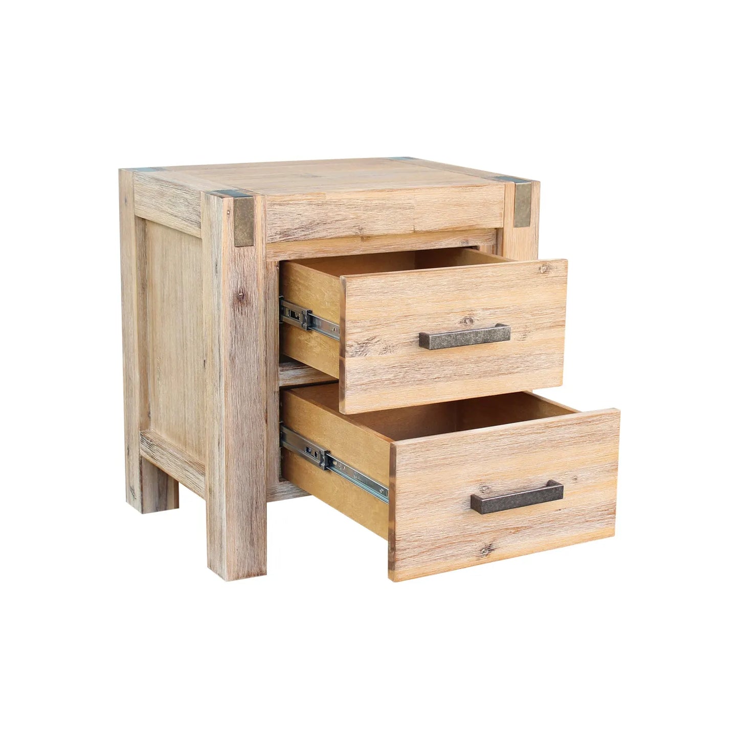 Bedside Table 2 drawers Night Stand Solid Wood Acacia Oak Colour - Image 3