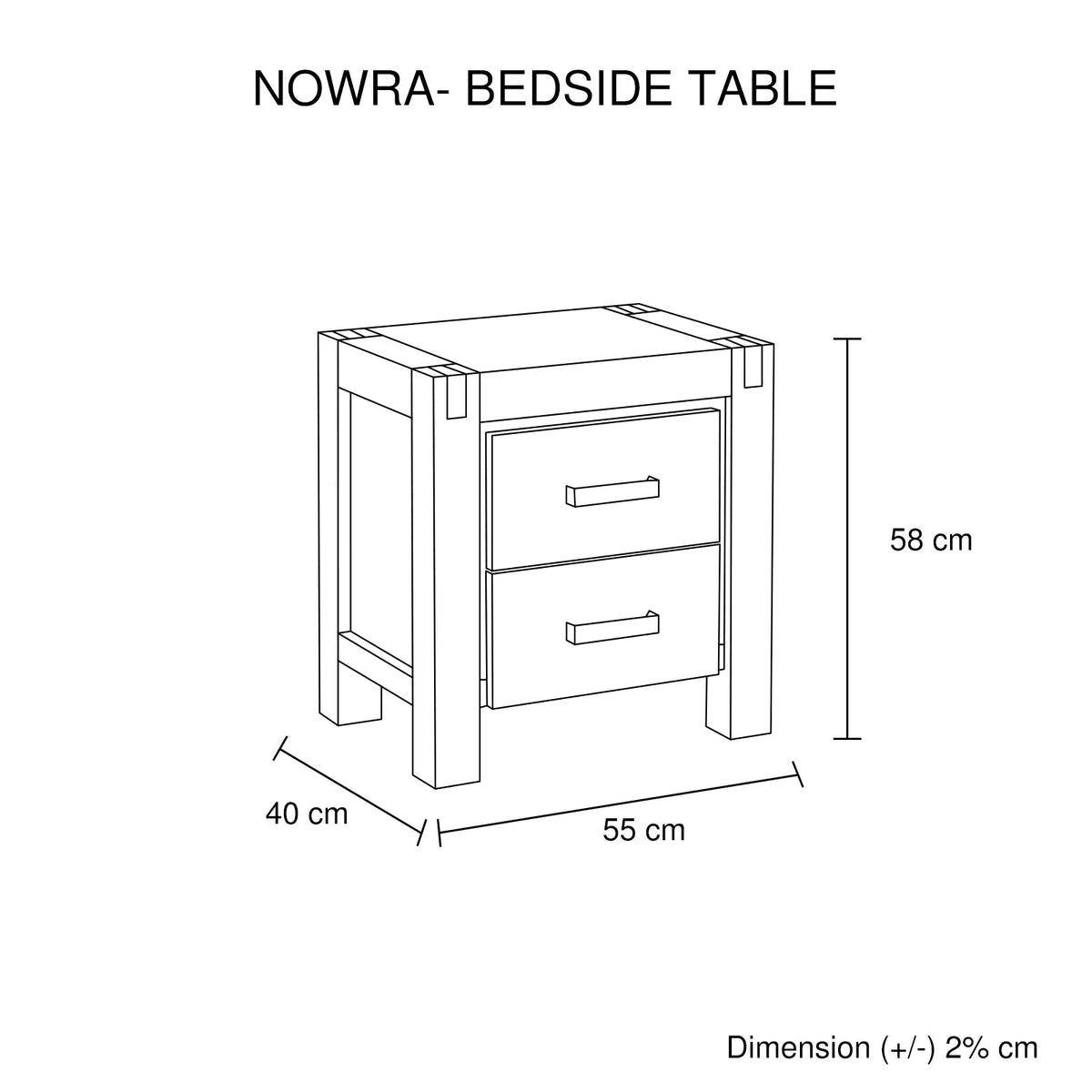 Bedside Table 2 drawers Night Stand Solid Wood Acacia Oak Colour - Image 6