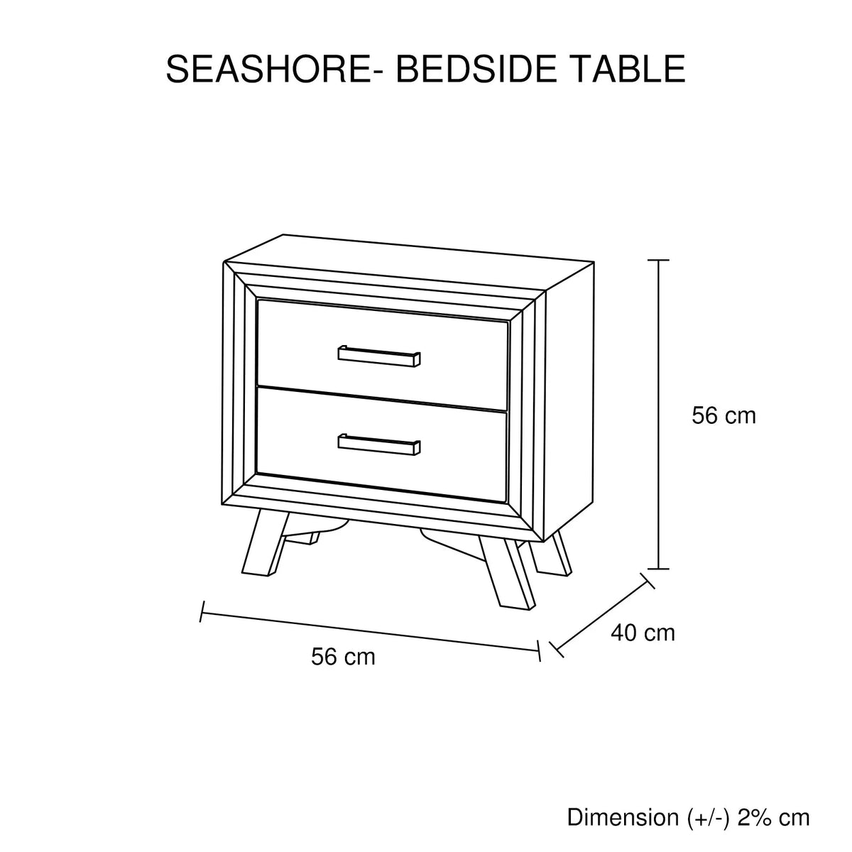 Bedside Table 2 drawer Night Stand with Solid Acacia Storage in Sliver Brush Colour - Image 5